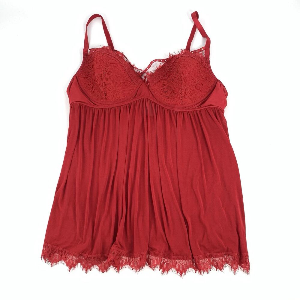 Dreamgirl Lace Lingerie Chamisal Babydoll Dress 2x Womens Solid Red Sexy Curvy